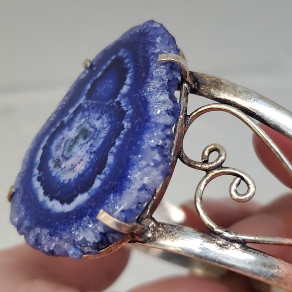 New Agate Geode Slice 925 Silver Bracelet. - Picture 8 of 11